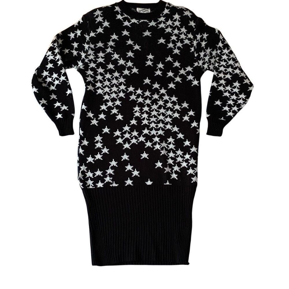 Vintage VTG 1980s Dressy Tessy New Wave Stars Pattern Sweater Dress S Granny